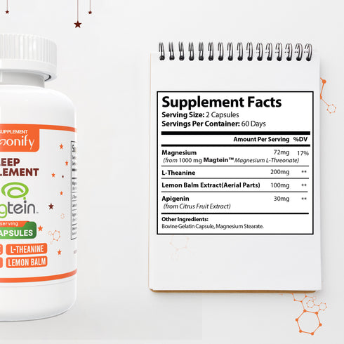 Magnesium L Threonate L Theanine Lemon Balm and Apigenin 4 in 1 Sleep Supplement, 1400 mg 120 Capsules, Vegan, Non-GMO & Gluten Free, GMP Certified